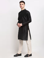 Jompers Men's Black Solid Dupion Silk Kurta Payjama Set | Grocsy
