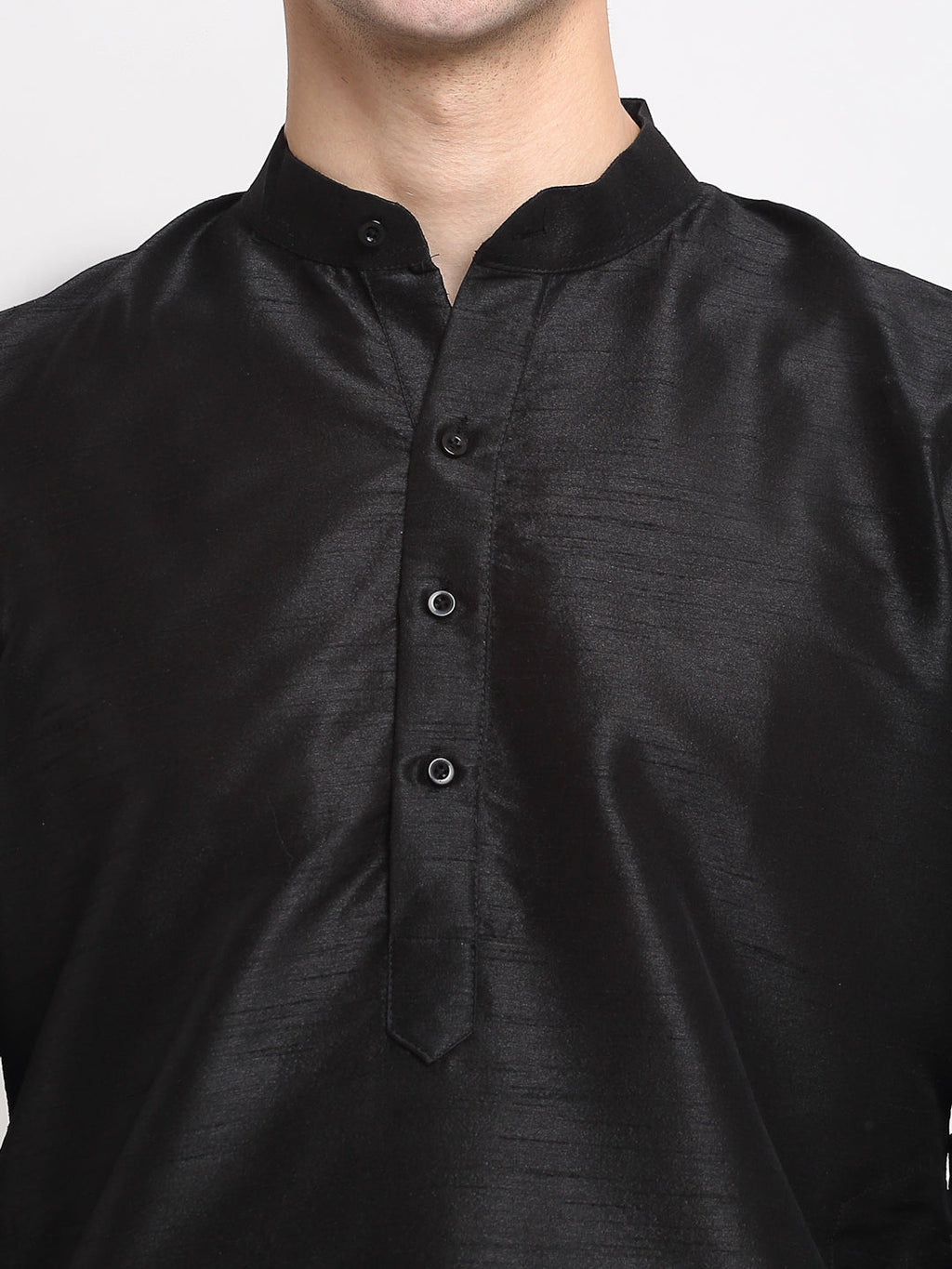 Jompers Men's Black Solid Dupion Silk Kurta Payjama Set | Grocsy