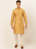 Jompers Men's Solid Dupion Silk Kurta Payjama Set - Dark-Golden | Grocsy
