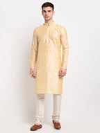 Jompers Men's Golden Solid Dupion Silk Kurta Payjama Set | Grocsy