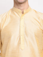 Jompers Men's Golden Solid Dupion Silk Kurta Payjama Set | Grocsy