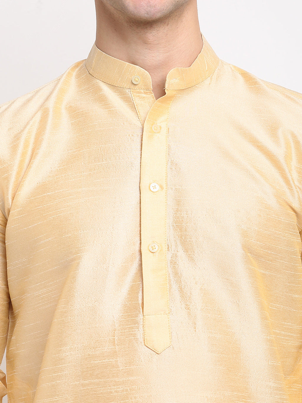 Jompers Men's Golden Solid Dupion Silk Kurta Only | Grocsy