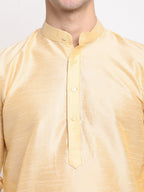 Jompers Men's Golden Solid Dupion Silk Kurta Only | Grocsy