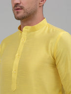 Jompers Men's Lemon Yellow Dupion Silk Kurta with Churidar | Grocsy