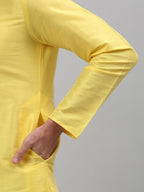 Jompers Men's Lemon Yellow Dupion Silk Kurta with Churidar | Grocsy