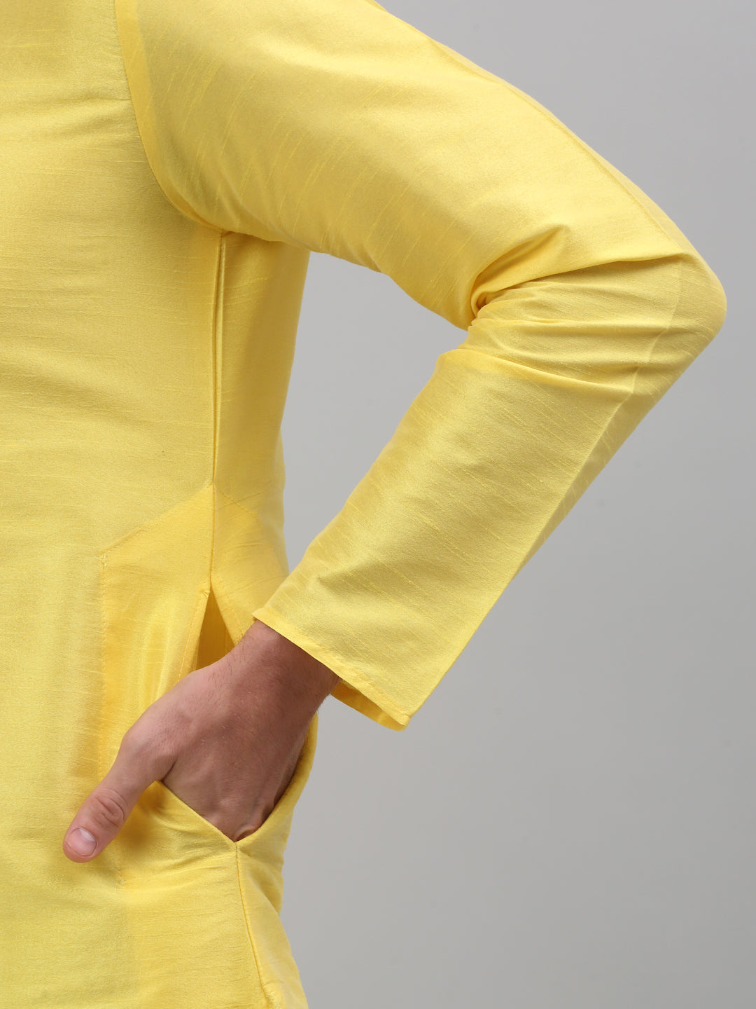Jompers Men's Lemon Yellow Dupion Silk Kurta with Churidar | Grocsy