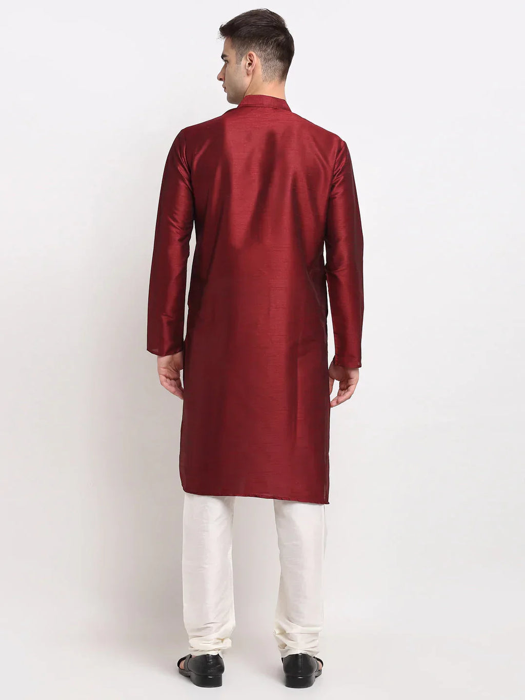 Jompers Men's Maroon Solid Dupion Silk Kurta Payjama Set | Grocsy
