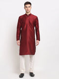 Jompers Men's Maroon Solid Dupion Silk Kurta Payjama Set | Grocsy