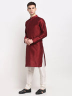 Jompers Men's Maroon Solid Dupion Silk Kurta Payjama Set | Grocsy