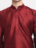 Jompers Men's Maroon Solid Dupion Silk Kurta Payjama Set | Grocsy