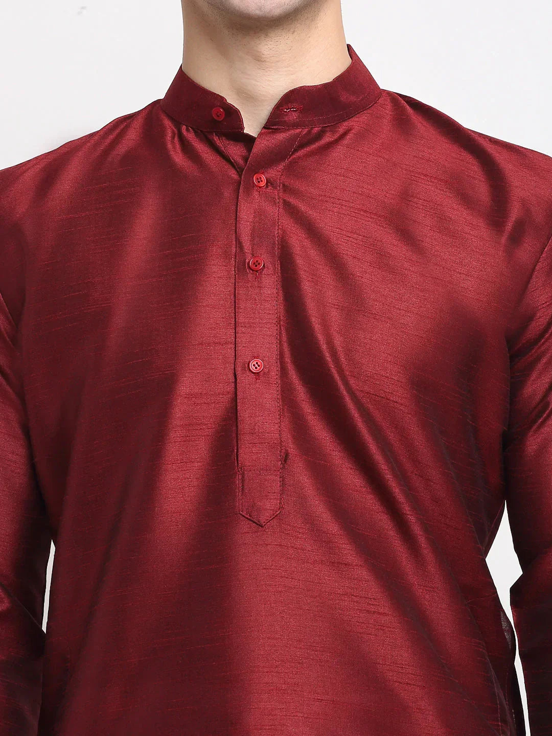 Jompers Men's Maroon Solid Dupion Silk Kurta Payjama Set | Grocsy