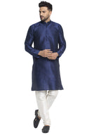 Jompers Men's Navy Solid Dupion Silk Kurta Only | Grocsy