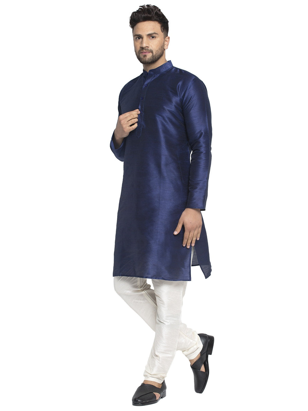 Jompers Men's Navy Solid Dupion Silk Kurta Only | Grocsy