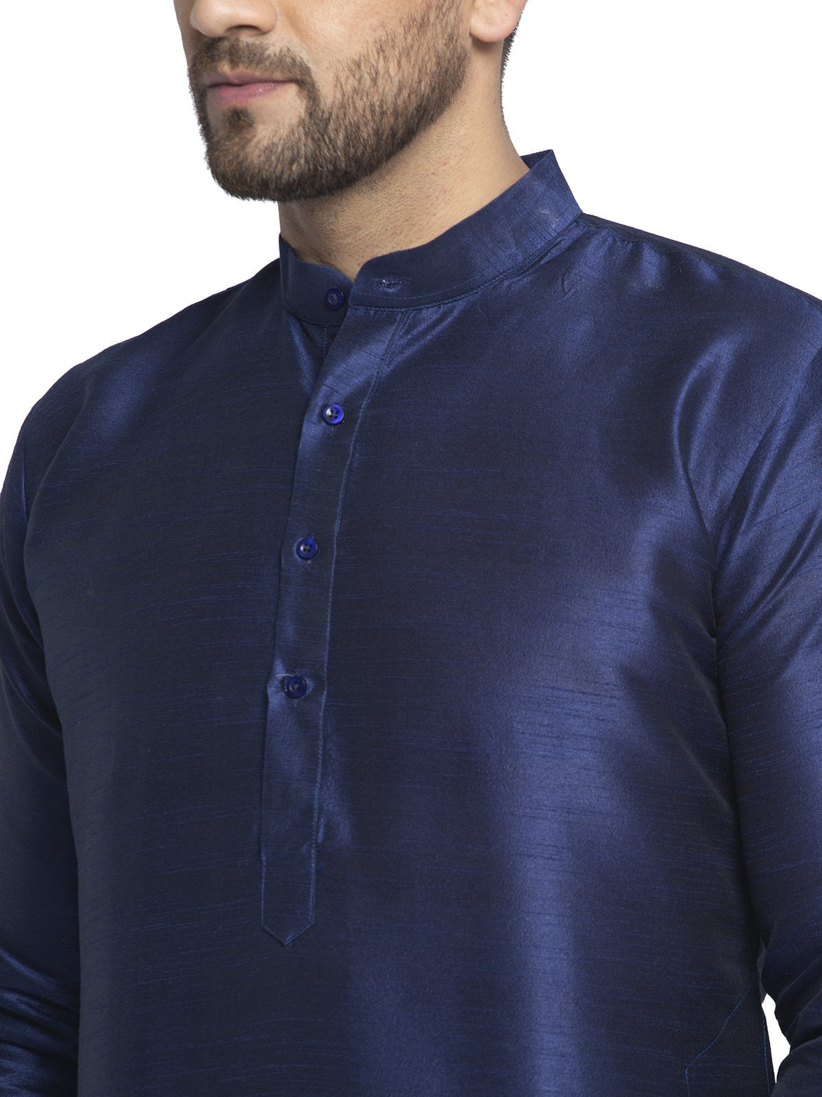 Jompers Men's Navy Solid Dupion Silk Kurta Only | Grocsy