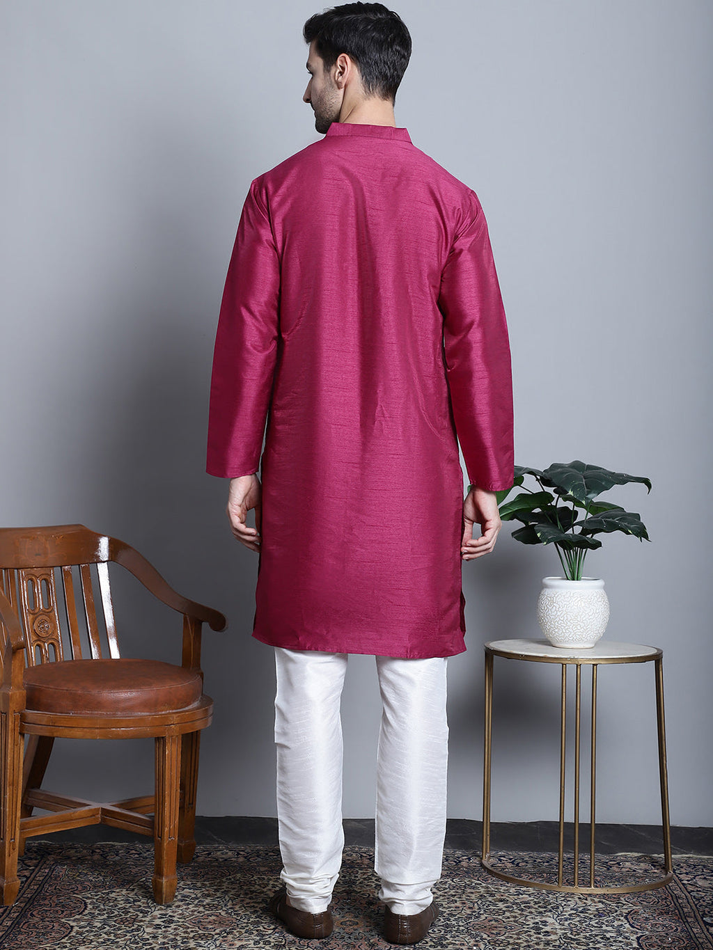 Jompers Men's Purple Dupion Silk Kurta with Churidar - Purple | Grocsy