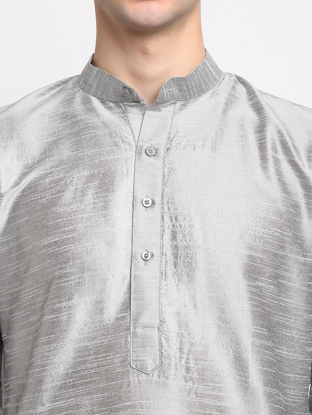 Jompers Men's Silver Solid Dupion Silk Kurta Only | Grocsy