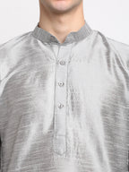 Jompers Men's Silver Solid Dupion Silk Kurta Only | Grocsy