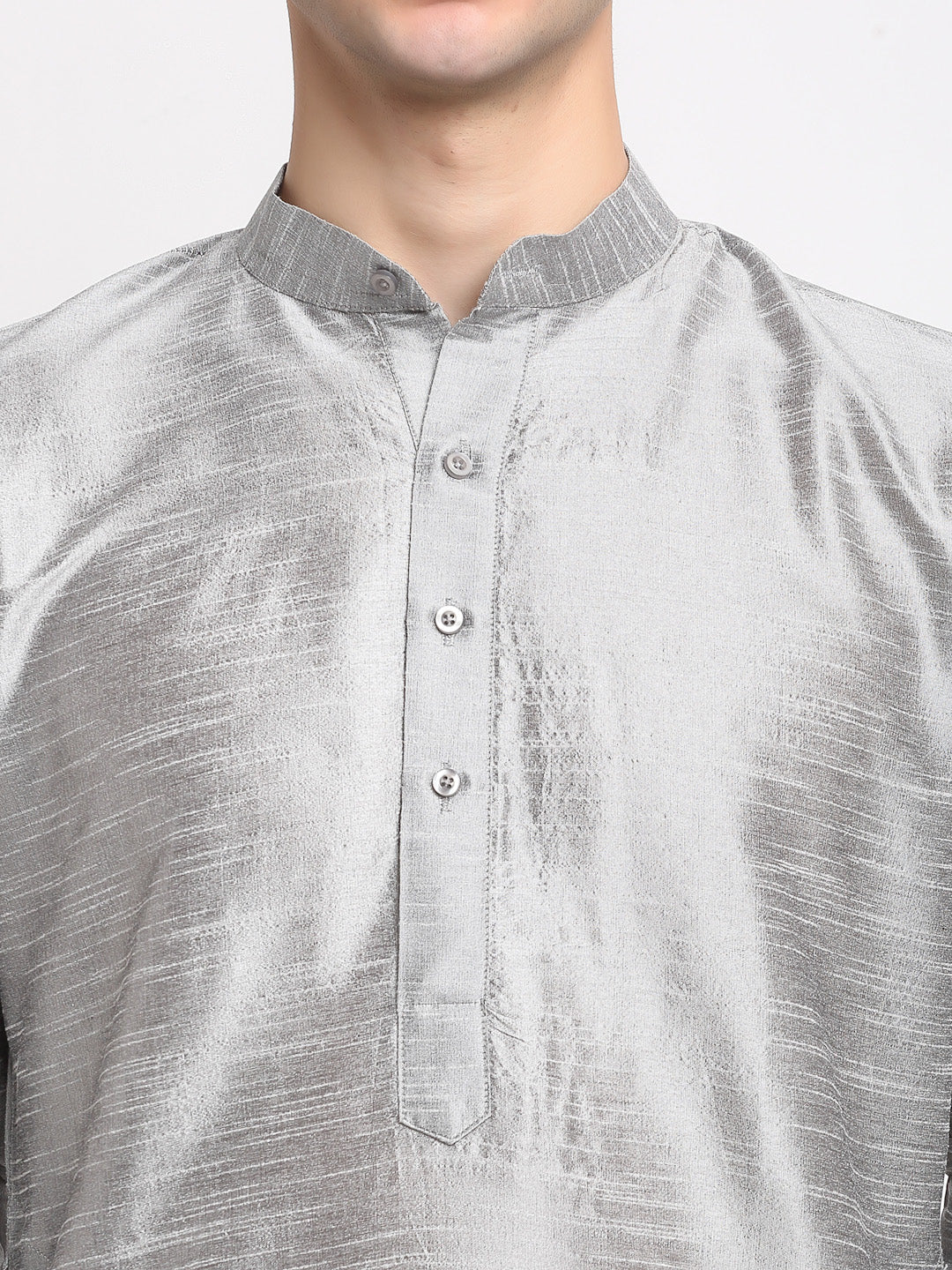 Jompers Men's Silver Solid Dupion Silk Kurta Only | Grocsy