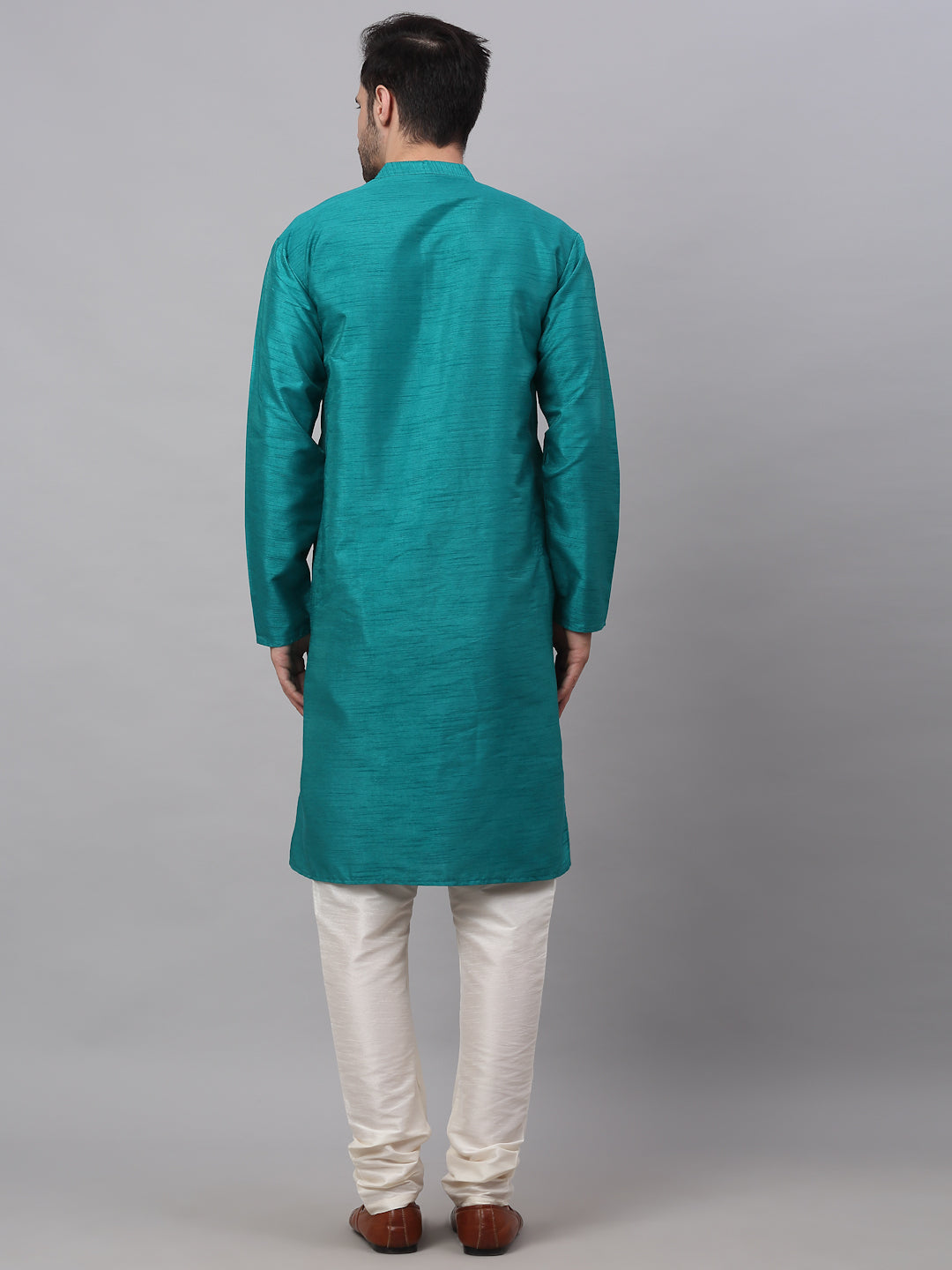 Jompers Men's Solid Dupion Silk Kurta Payjama Set - Teal | Grocsy