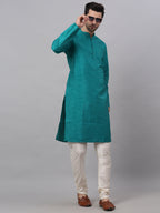 Jompers Men's Solid Dupion Silk Kurta Payjama Set - Teal | Grocsy