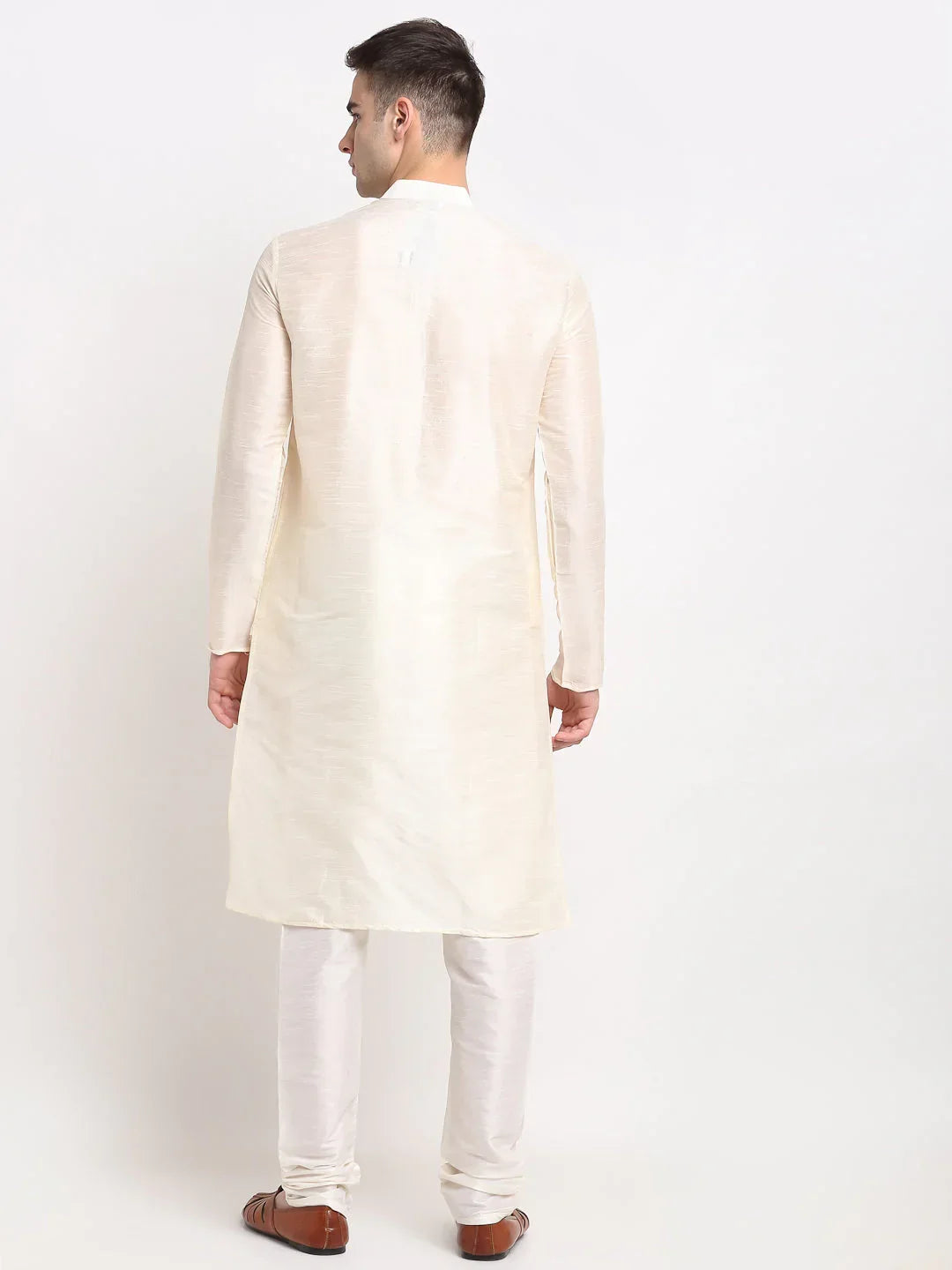 Jompers Men's White Solid Dupion Silk Kurta Payjama Set | Grocsy