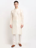Jompers Men's White Solid Dupion Silk Kurta Payjama Set | Grocsy