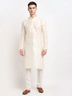 Jompers Men's White Solid Dupion Silk Kurta Payjama Set | Grocsy