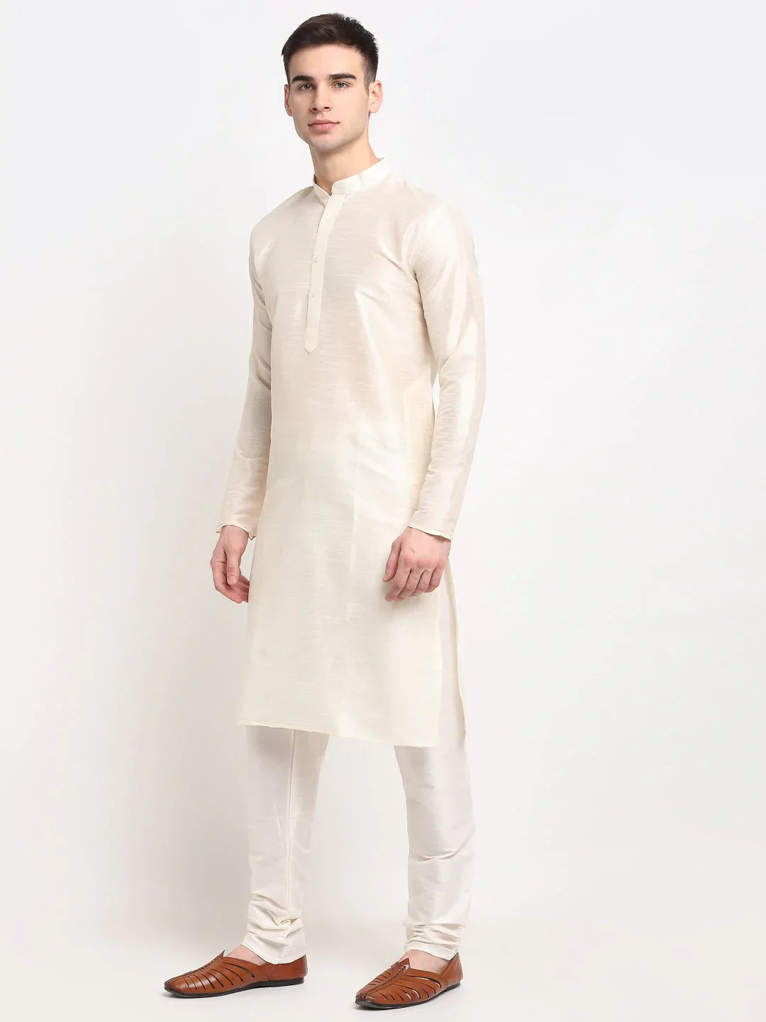 Jompers Men's White Solid Dupion Silk Kurta Payjama Set | Grocsy