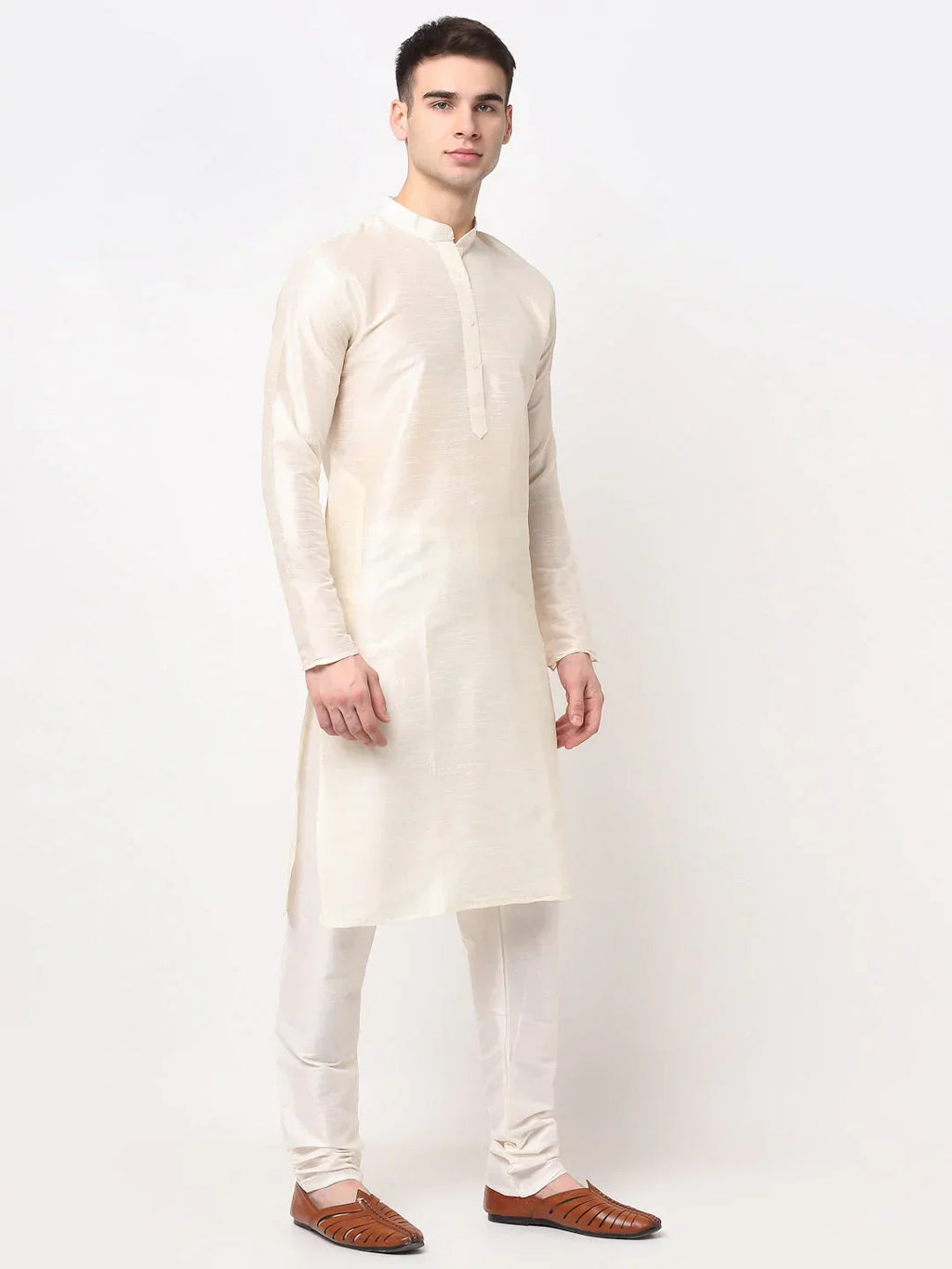 Jompers Men's White Solid Dupion Silk Kurta Payjama Set | Grocsy