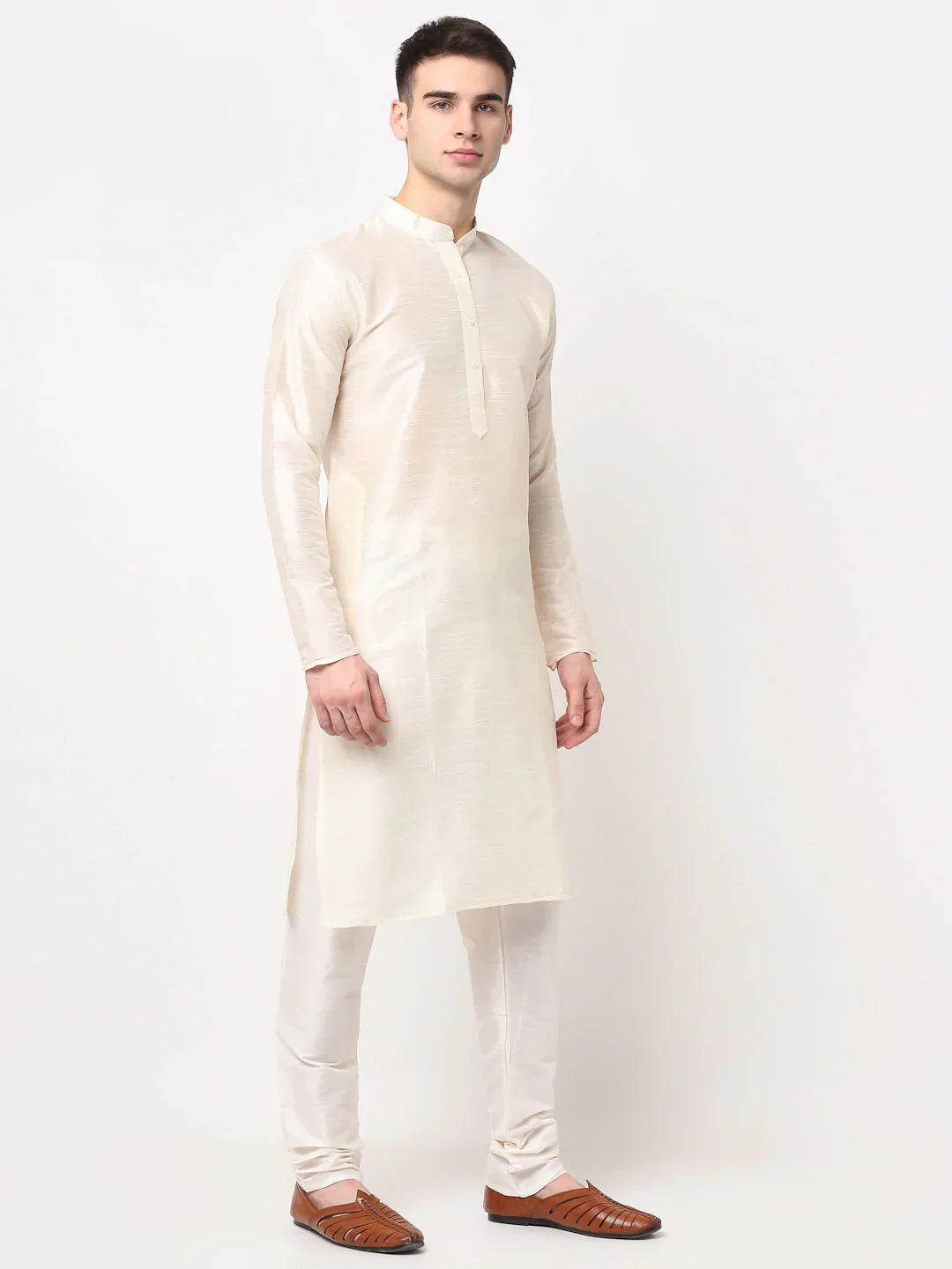 Jompers Men's White Solid Dupion Silk Kurta Payjama Set | Grocsy