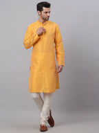 Jompers Men's Solid Dupion Silk Kurta Payjama Set - Yellow | Grocsy