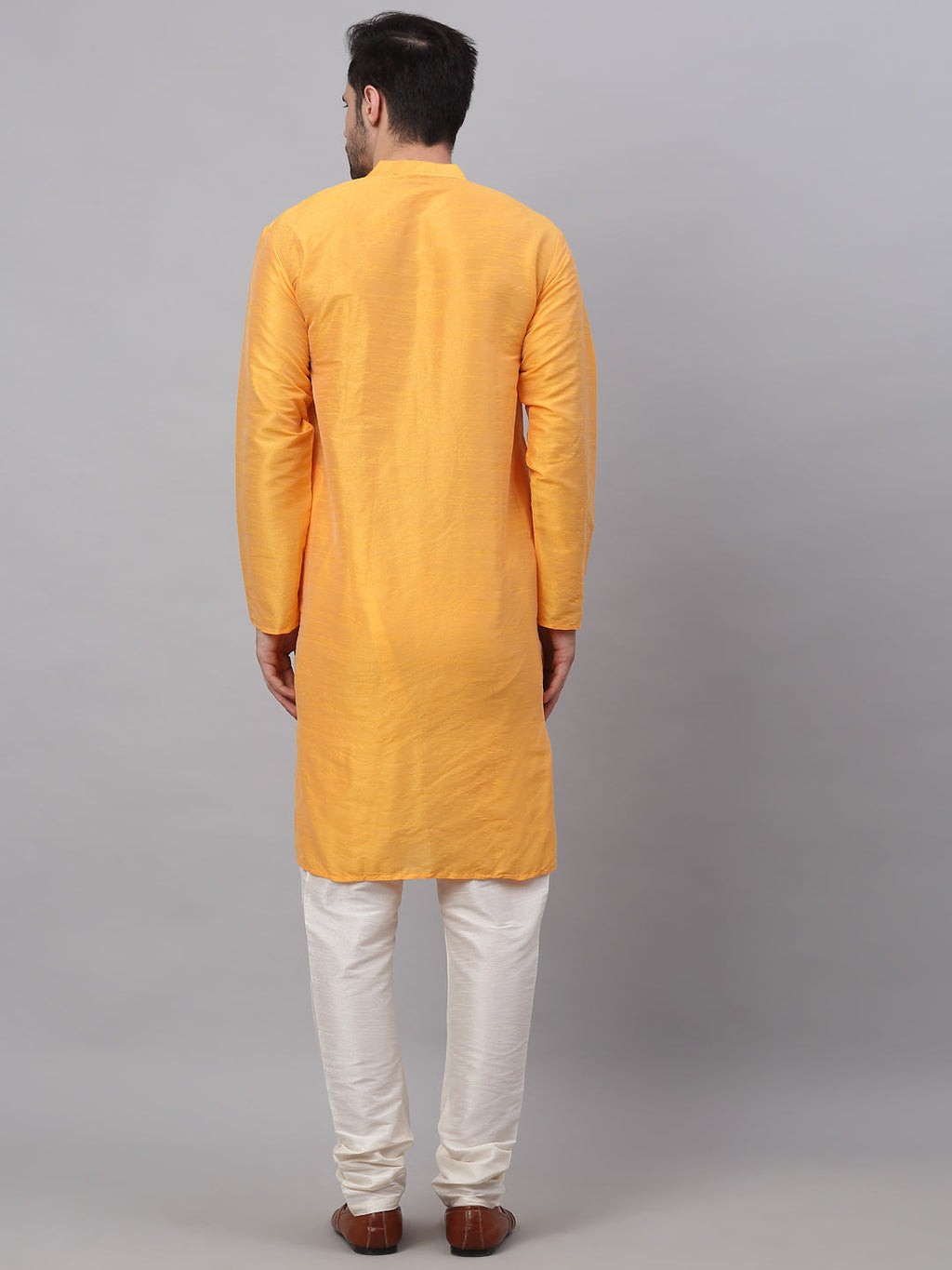 Jompers Men's Solid Dupion Silk Kurta Payjama Set - Yellow | Grocsy
