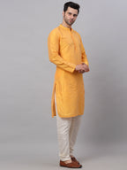 Jompers Men's Solid Dupion Silk Kurta Payjama Set - Yellow | Grocsy