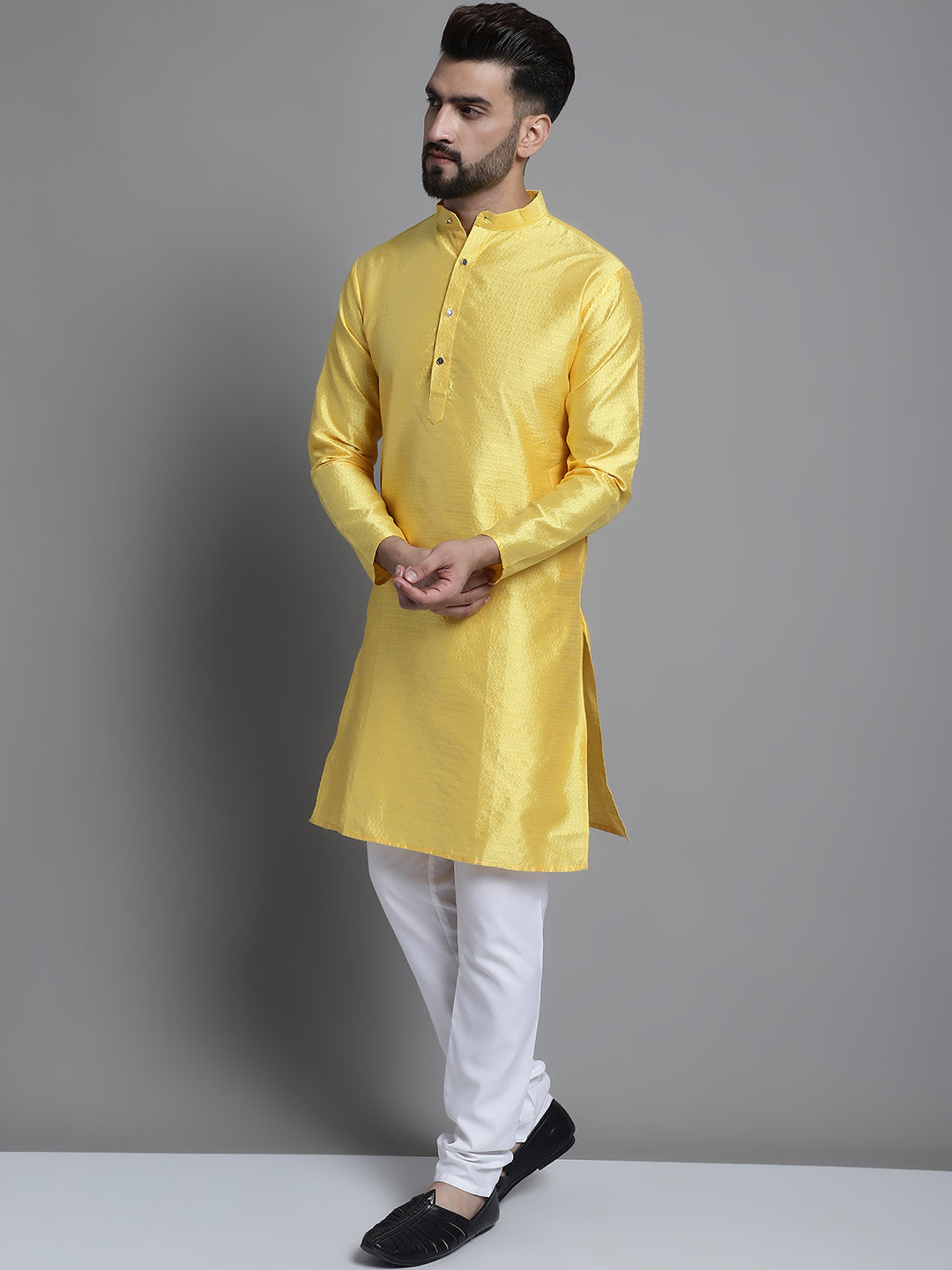 Jompers Men's Woven Design Kurta Payjama Set - Lemon | Grocsy