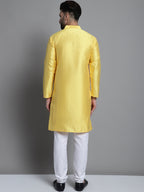 Jompers Men's Woven Design Kurta Payjama Set - Lemon | Grocsy