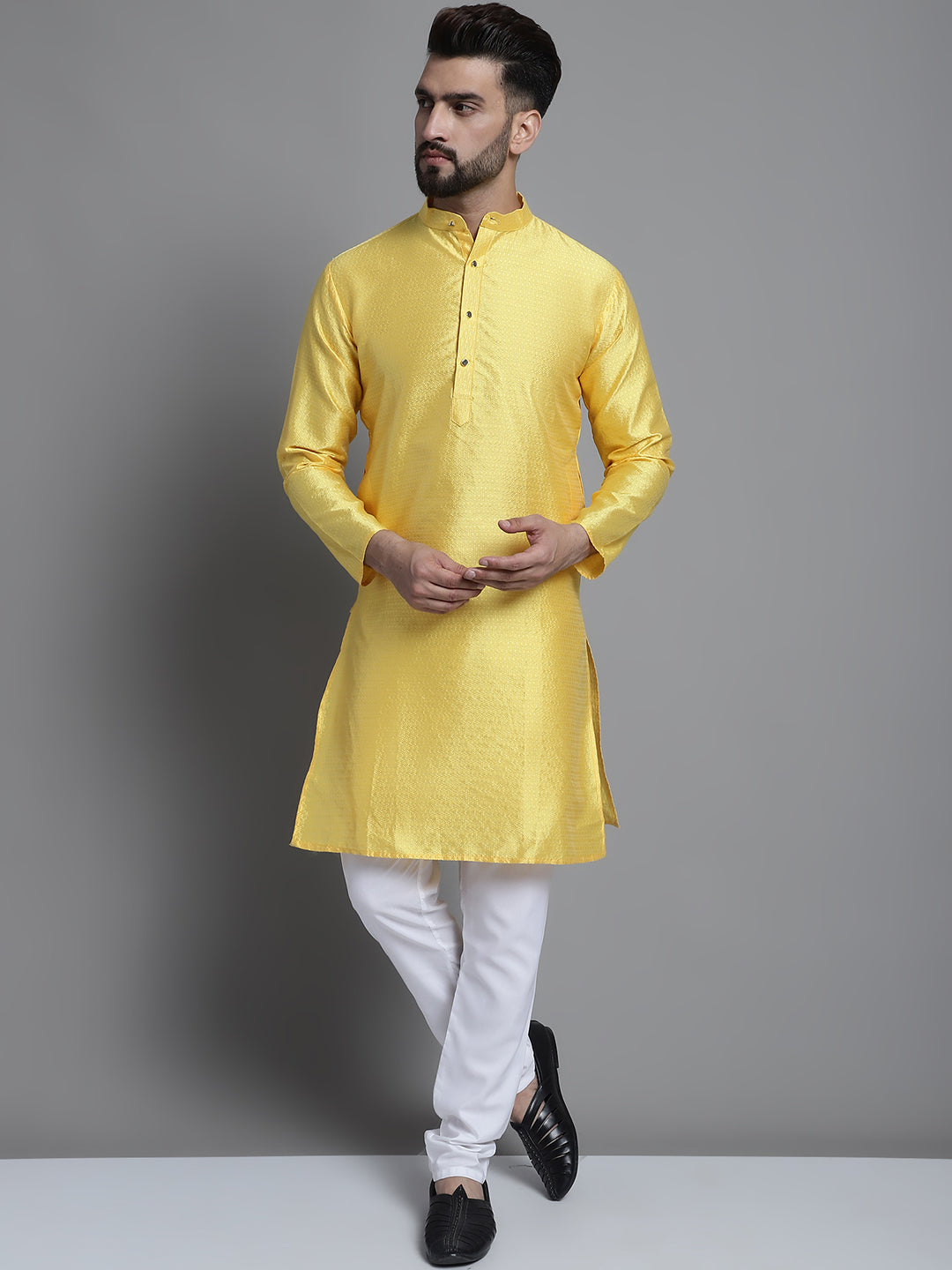 Jompers Men's Woven Design Kurta Payjama Set - Lemon | Grocsy