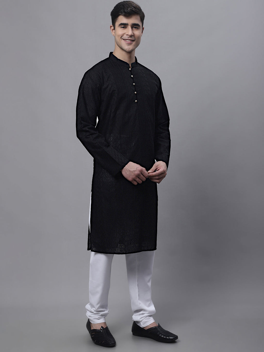 Jompers Men's Black Embroiderd Kurta Pajama | Grocsy