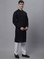 Jompers Men's Black Embroiderd Kurta Pajama | Grocsy