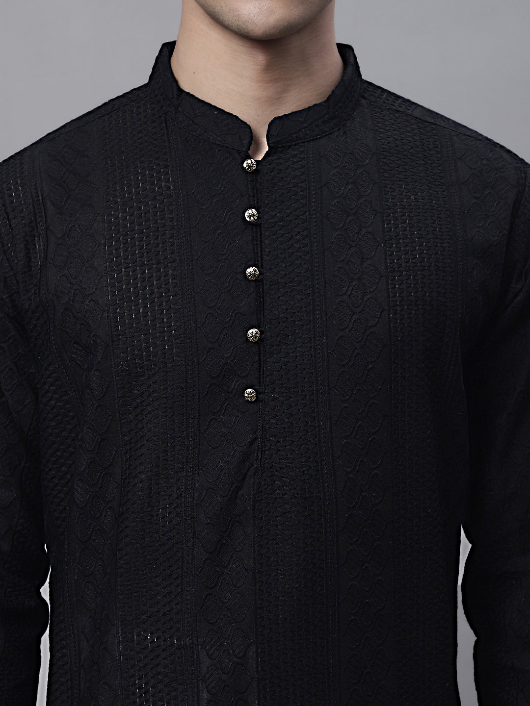 Jompers Men's Black Embroiderd Kurta Pajama | Grocsy