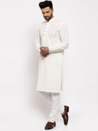 Jompers Men Cream Embroidered Kurta with Pyjamas | Grocsy