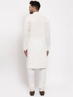 Jompers Men Cream Embroidered Kurta with Pyjamas | Grocsy