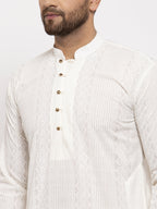 Jompers Men Cream Embroidered Kurta with Pyjamas | Grocsy