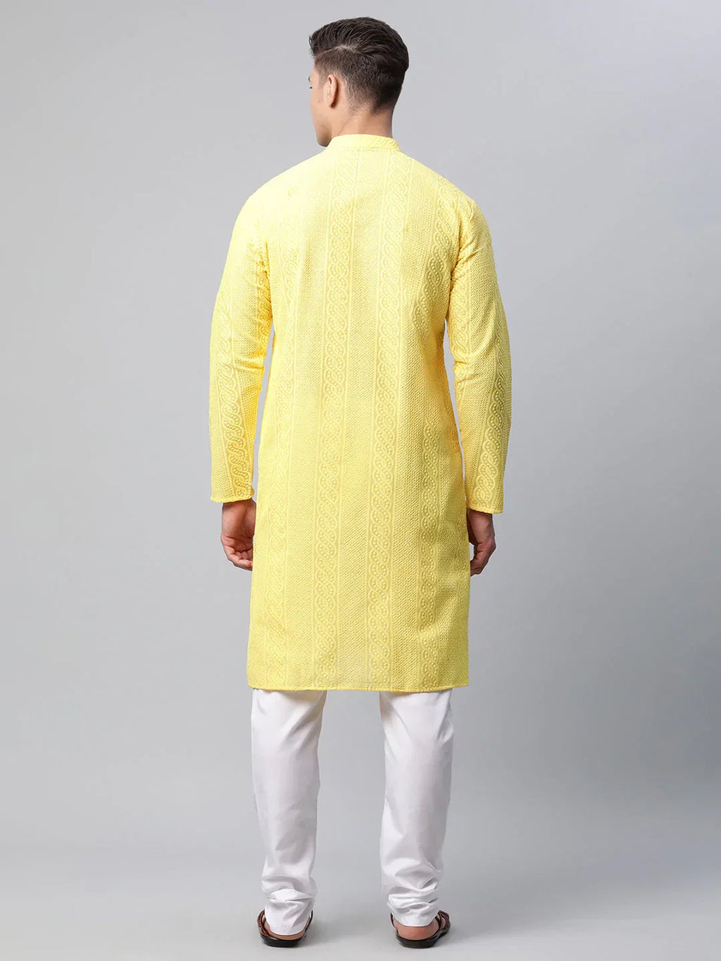 Jompers Men's Embroiderd Kurta Pajama - Lemon | Grocsy