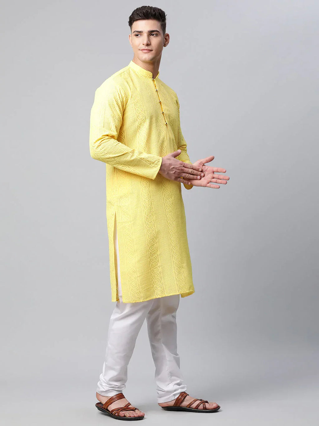Jompers Men's Embroiderd Kurta Pajama - Lemon | Grocsy