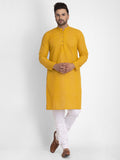 Jompers Men Mustard Embroidered Kurta with Pyjamas | Grocsy