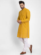 Jompers Men Mustard Embroidered Kurta with Pyjamas | Grocsy