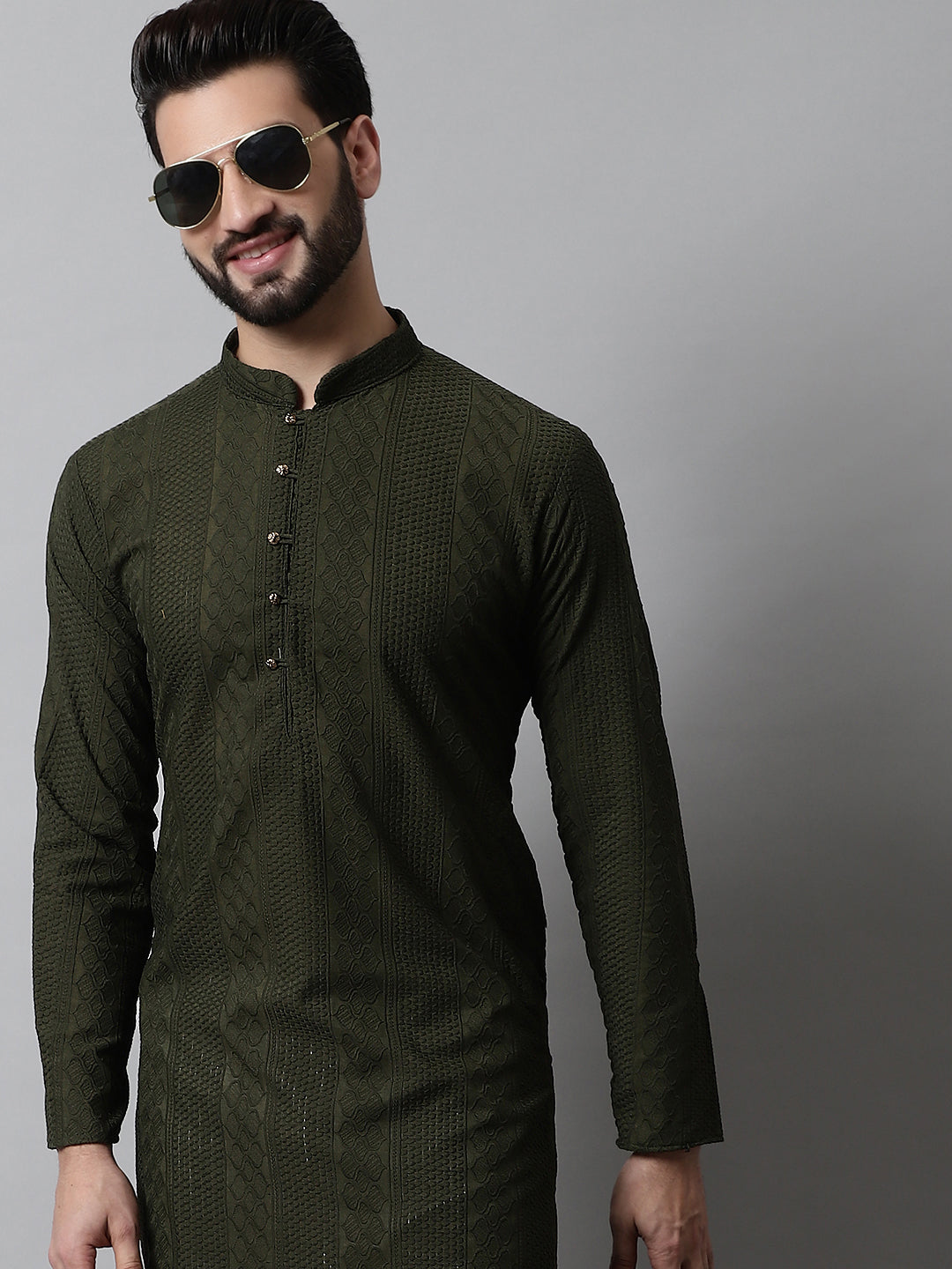 Jompers Men's Embroiderd Kurta Pajama - Olive | Grocsy