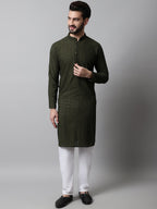 Jompers Men's Embroiderd Kurta Pajama - Olive | Grocsy