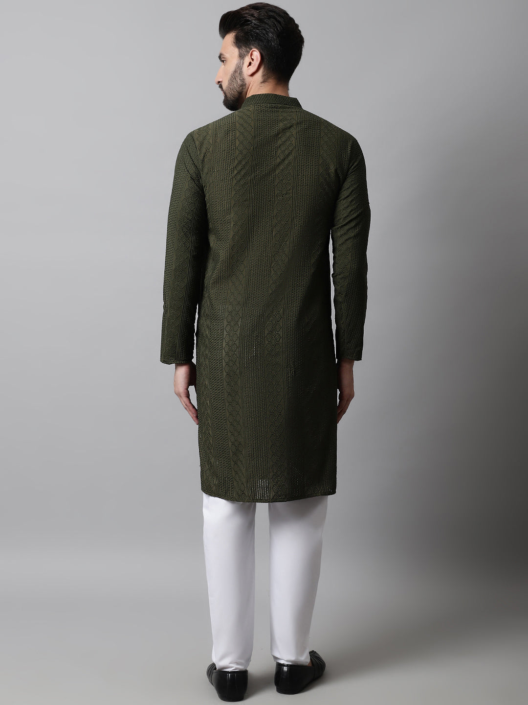 Jompers Men's Embroiderd Kurta Pajama - Olive | Grocsy