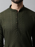 Jompers Men's Embroiderd Kurta Pajama - Olive | Grocsy